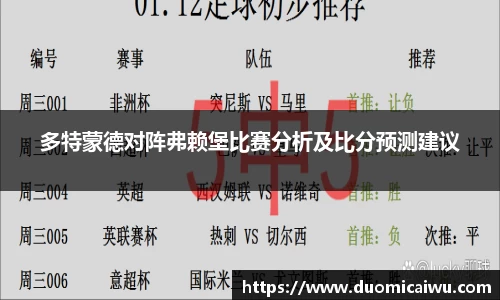 多特蒙德对阵弗赖堡比赛分析及比分预测建议